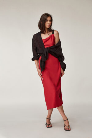 Crimson Chic Silk Strap Maxi Dress