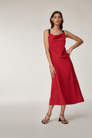 Crimson Chic Silk Strap Maxi Dress