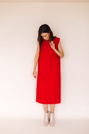 Crimson Elegance Open-Back Maxi Dress
