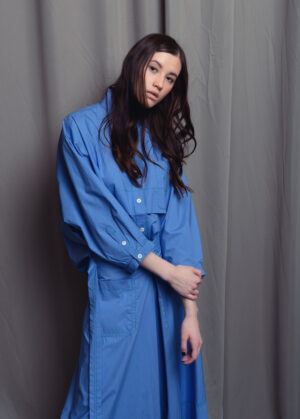 Blue Elegance Pocketed Belted Dress