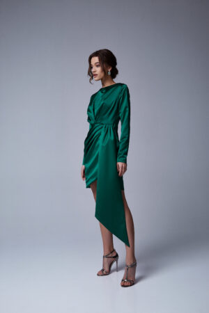 Dark Green Silky Allure Wrap Dress