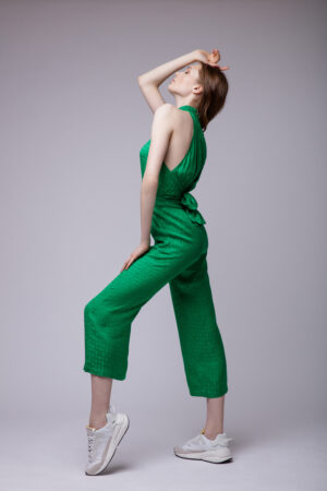 Emerald Elegance Tied-Back Jumpsuit