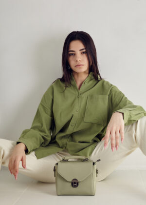 Olive Green Puff-Sleeve Casual Shirt